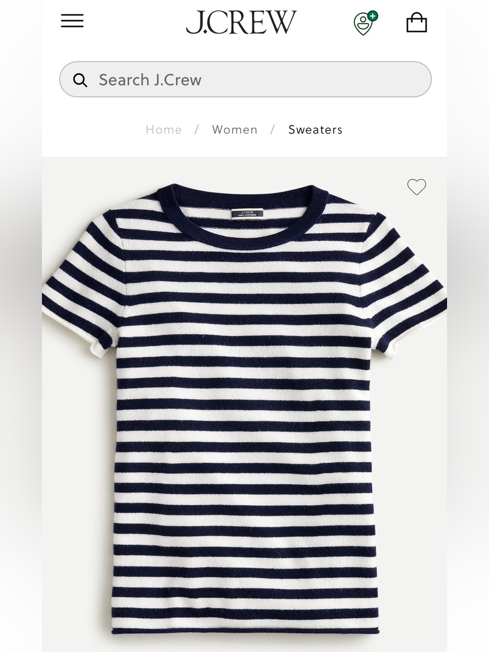 J. Crew 100% Cashmere Navy and White Striped Short-Sleeve Tee